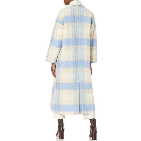 Cinq à Sept 'Lita' Wool-Blend Fringe-Trim Plaid Blanket Coat, Glacier Blue Multi - Picture 2 of 4